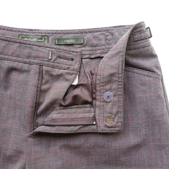 Eddie Bauer Pants Womens 10 Stretch Straight Leg Brown Glen Check Plaid Trousers - Picture 4 of 15